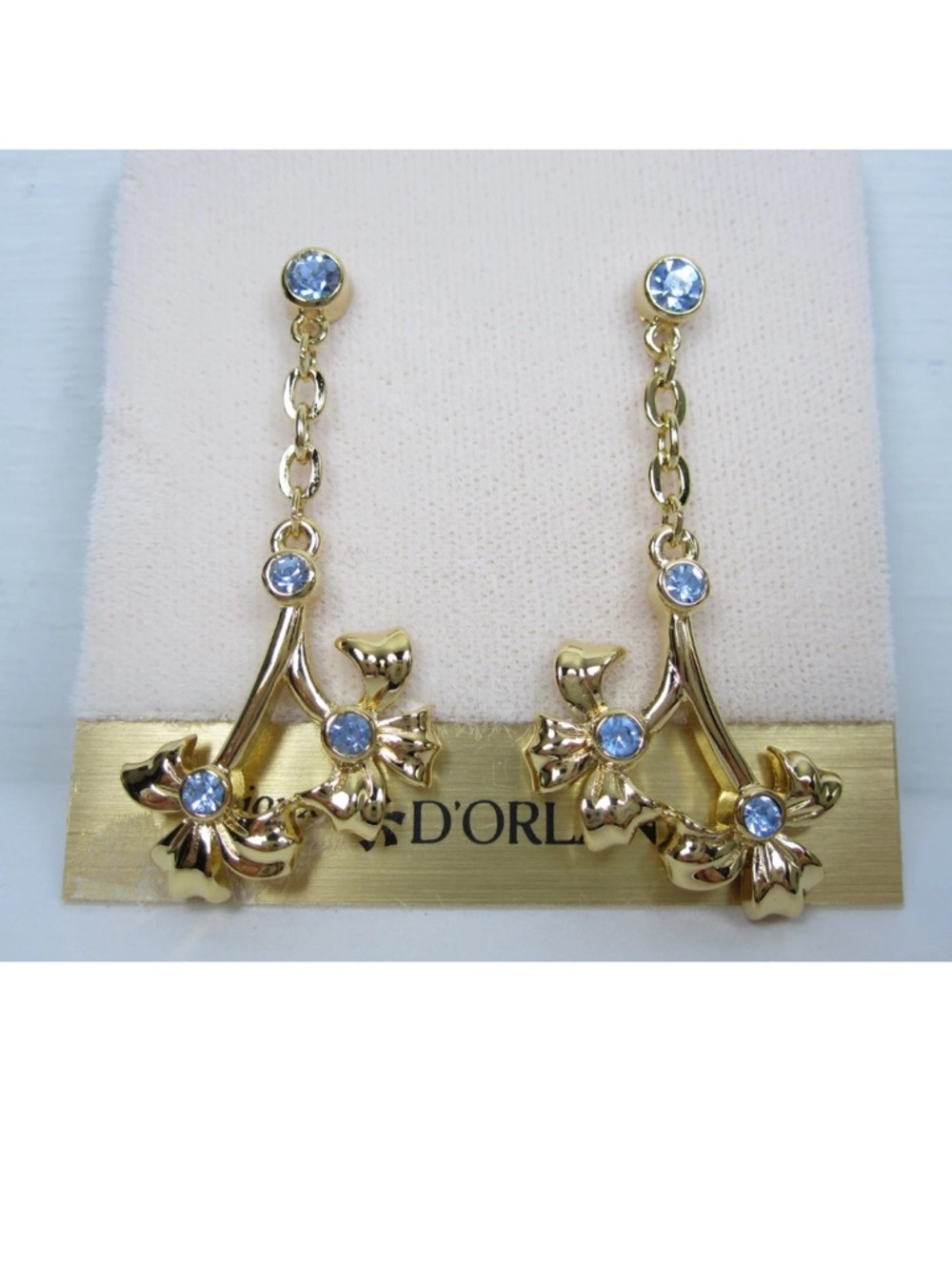 NWT D'Orlan Gold Plated Pierced Earrings with Swarovski Crystals vintage